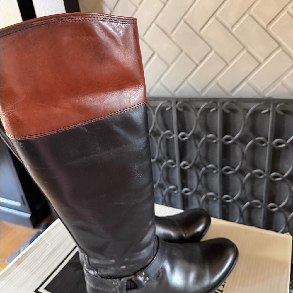 Frye Melissa black cognac Leather Riding Boots